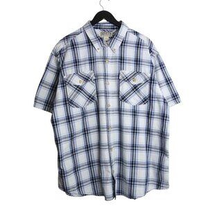 Duluth Trading Co. Men's Free Swingin' Chambray Short Sleeve Plaid Shirt Sz 2XL